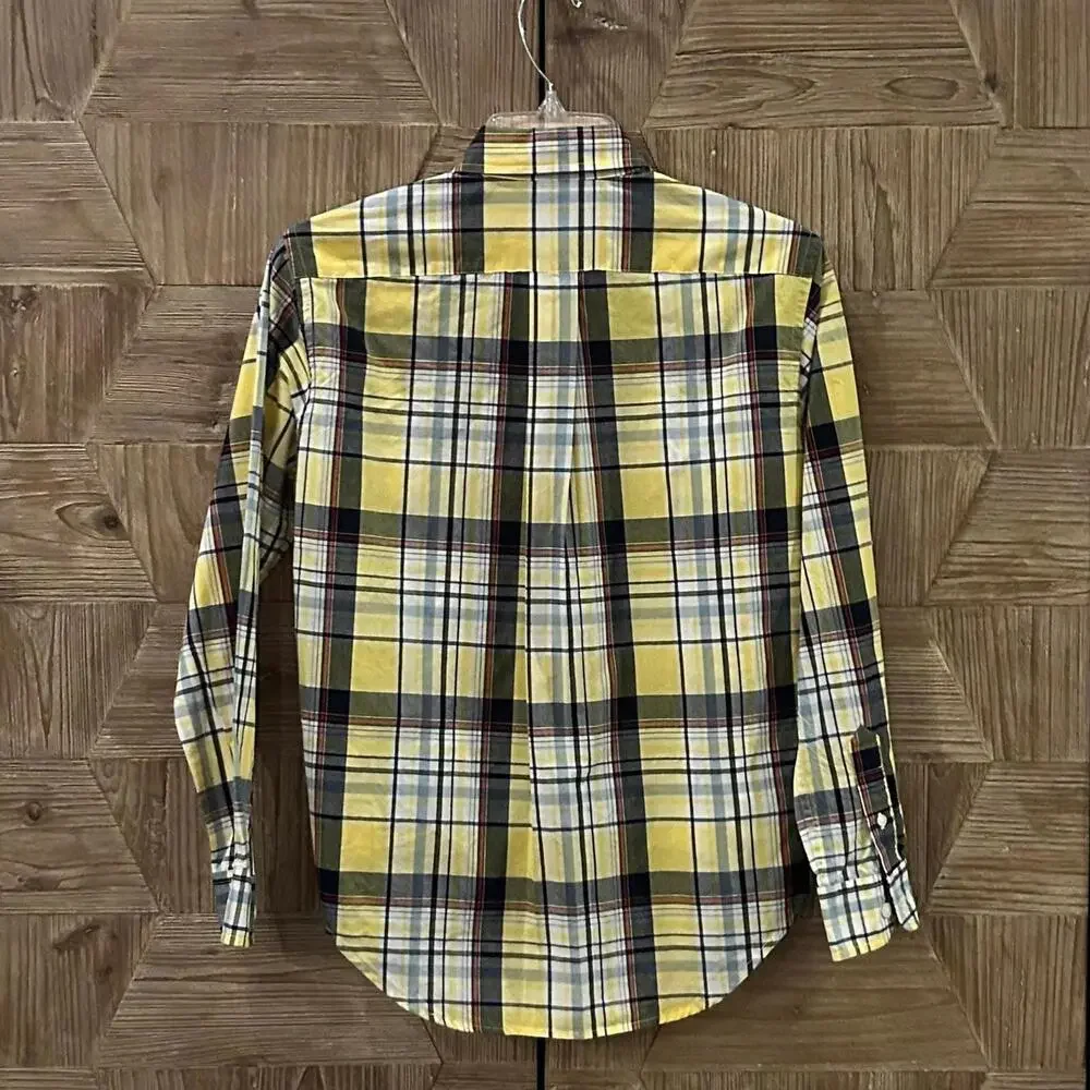Lauren Ralph Lauren Yellow Plaid Button Up Long Sleeve Shirt Size 2P Preppy